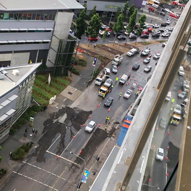A view of the incident from an apartment building on Ann St. Picture: Dan Watson