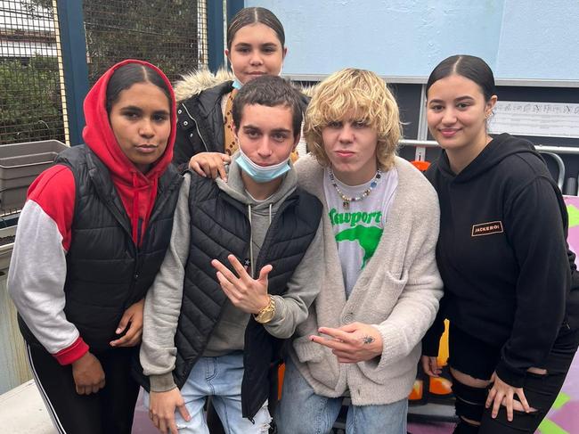 Corrine Roberts (l to r), Kaitlin Robinson, Lachlan Munday The Kid Laroi and Tyiesha Knight at The Fact Tree in Redfern.