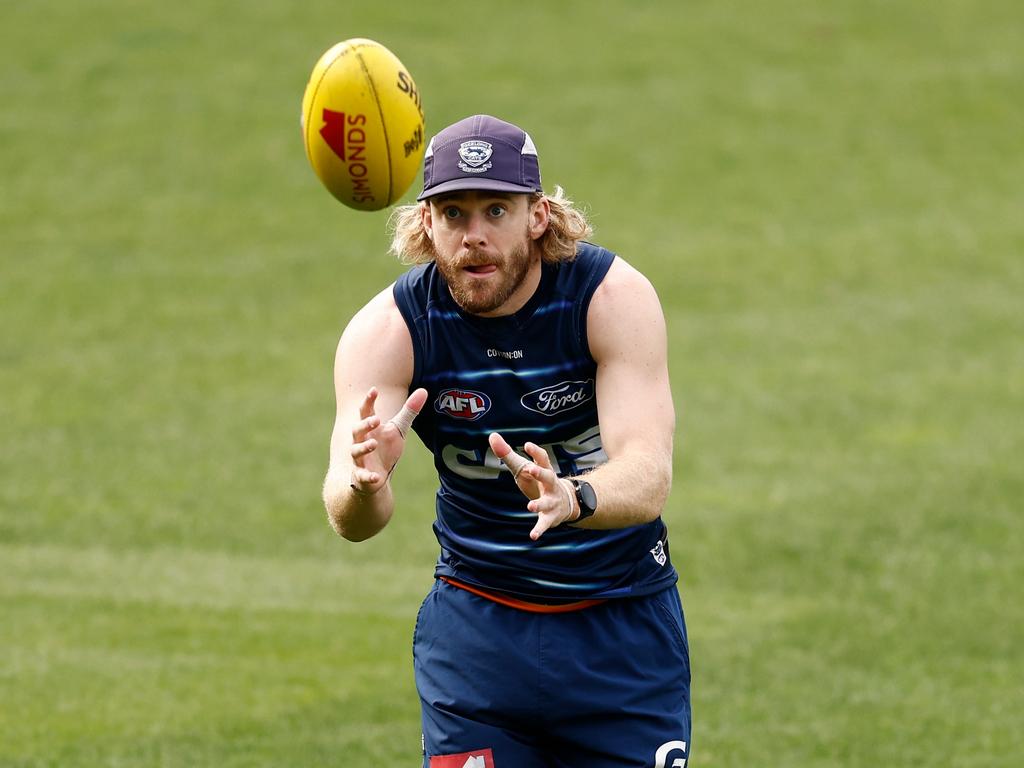 Cam Guthrie at a training session earlier this month. Michael Willson/AFL Photos via Getty Images)