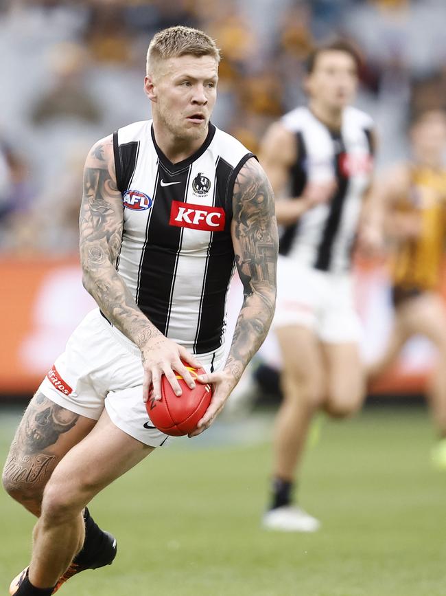 Jordan De Goey of the Magpies. Photo by Darrian Traynor/Getty Images.