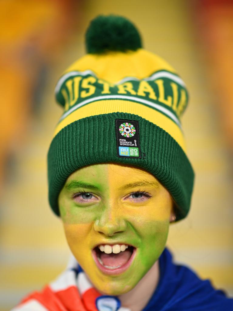 A fan shows support for Australia at Brisbane Stadium. Picture: Justin Setterfield/Getty Images