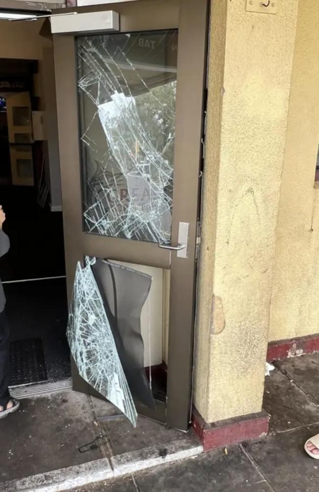 Damage sustained to Todd Tavern in Alice Springs after a large group of people attempted to smash their way inside. Picture: Supplied