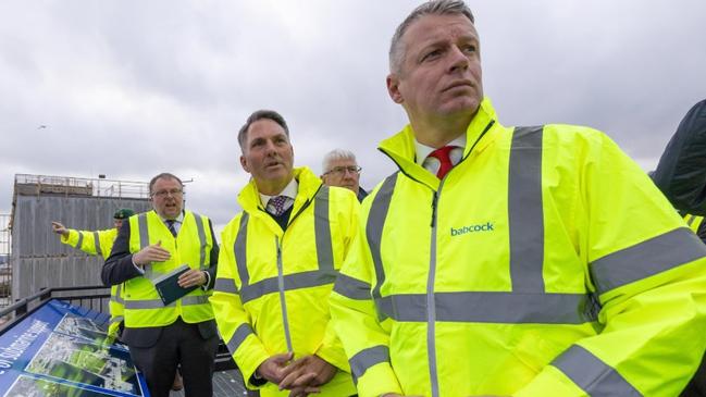 Deputy Prime Minister Richard Marles and the UK Minister for Armed Forces Luke Pollard (right) at His Majesty's Naval Base Devonport in Plymouth, England.