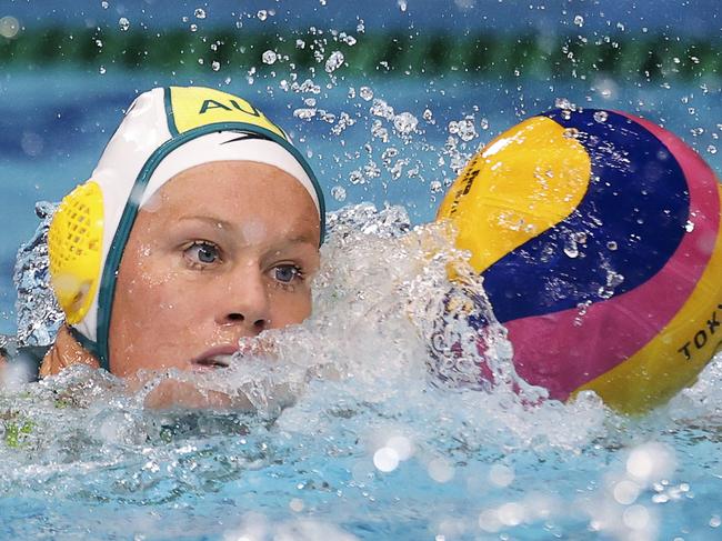 TOKYO, JAPAN - AUGUST 01: Rowie Webster of Team Australia in action during the Women's Preliminary Round Group A match between Australia and South Africa at Tatsumi Water Polo Centre on August 01, 2021 in Tokyo, Japan. (Photo by Al Bello/Getty Images)