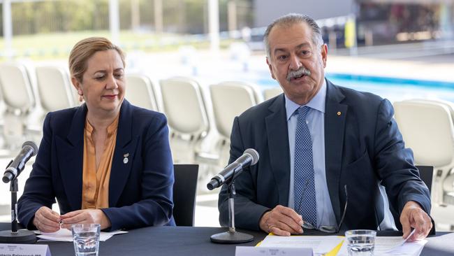 Brisbane 2032 organising committee board president Andrew Liveris with Premier Annastacia Palaszczuk on the Gold Coast. Picture: NewsWire / Sarah Marshall