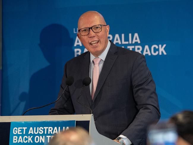 2101/25. The Daily Telegraph. News. West Ryde, Sydney, NSW. Pics by Julian Andrews. Peter Dutton speaking at a Liberal Party rally held in the seat of Bennelong.