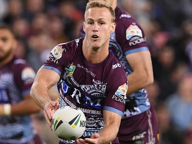 Daly Cherry-Evans of the Sea Eagles during the Round 10 NRL match between the Manly-Warringah Sea Eagles and the Brisbane Broncos at Suncorp Stadium in Brisbane, Saturday, May 12, 2018. (AAP Image/Dave Hunt) NO ARCHIVING, EDITORIAL USE ONLY