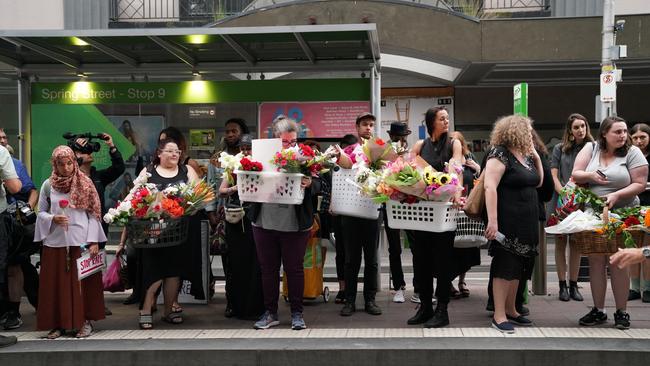 People rode the Route 86 tram as part of the vigil for Aiia Maasarwe. Picture: Stefan Postles