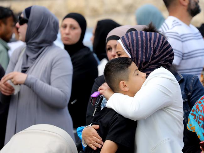 Mourners at the funeral at Lakemba Mosque this morning. Picture: Brianne Makin