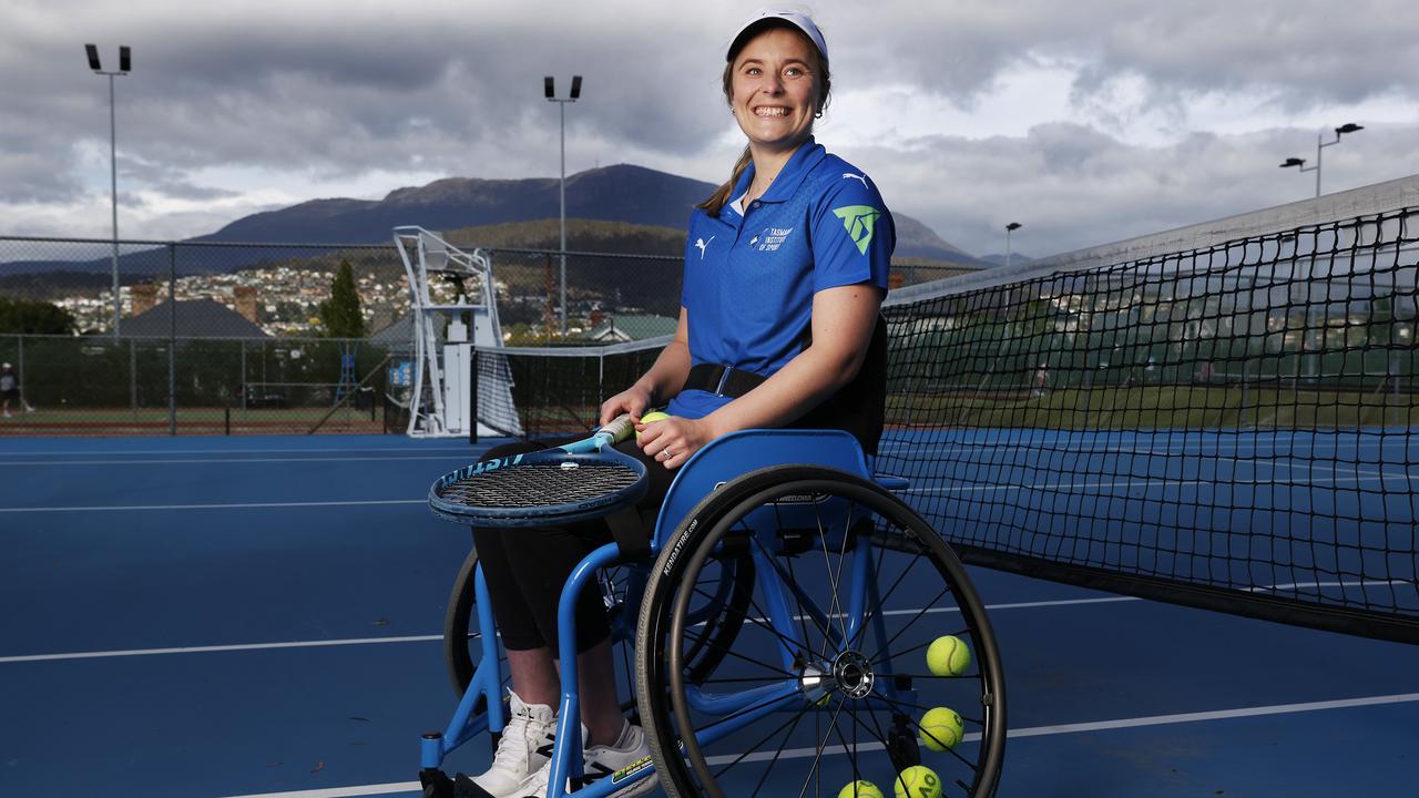 Maddy Grace, who suffered a serious spinal injury just over a year ago from a mountain bike accident is now playing tennis. Picture: Nikki Davis-Jones