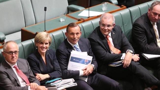 Malcolm Turnbull, Julie Bishop ,Tony Abbott, Scott Morrison and Barnaby Joyce in  Question Time in 2015. Picture: Gary Ramage