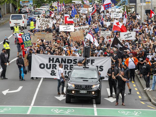 Anti-vaccination activists have organised rallies across New Zealand protesting lockdown restrictions. Picture: Dave Rowland/Getty Images