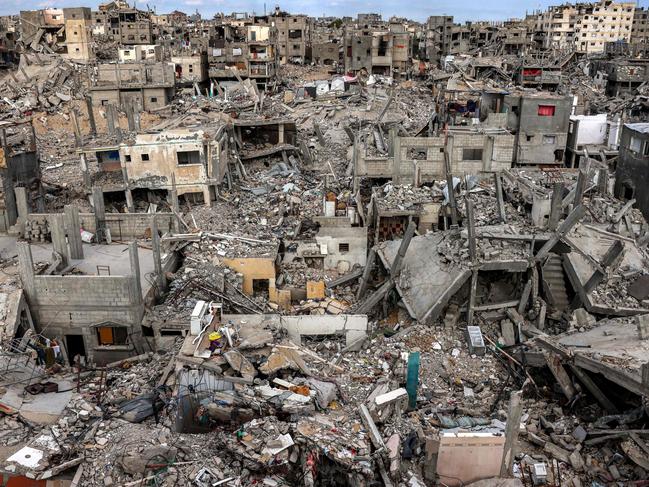 Destroyed buildings in Khan Yunis in the southern Gaza Strip on October 7, 2024 on the first anniversary of the ongoing war in the Palestinian territory between Israel and Hamas. Picture: AFP