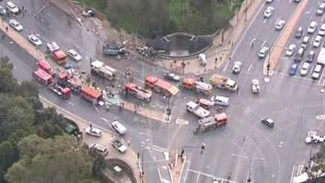 Aerial photos clearly show the carnage of the crash. Picture: Ten Eyewiteness News helicopter