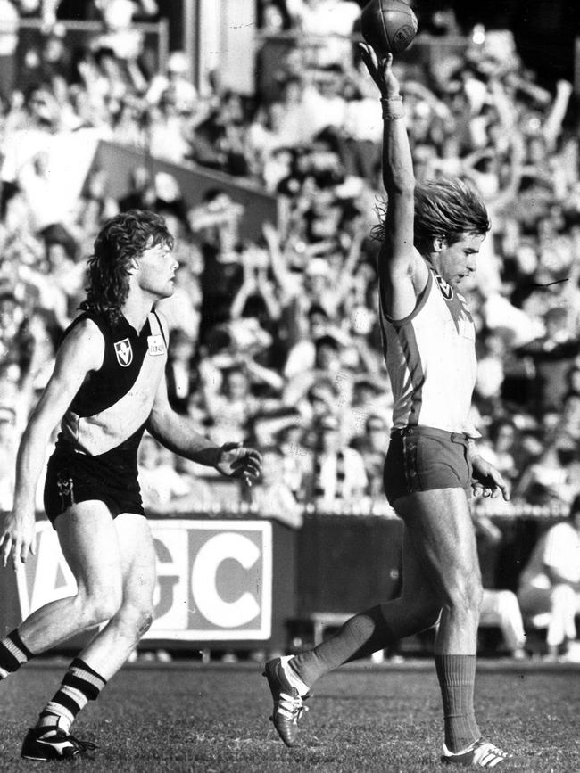 Capper celebrates a goal playing for the Swans against Richmond. Picture: News Corp