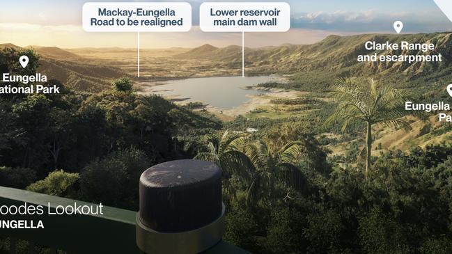 View of the Pioneer Valley, and how it will be changed by the Pioneer-Burdekin pumped hydro project's lower reservoir. AFTER. Picture: Queensland Hydro.