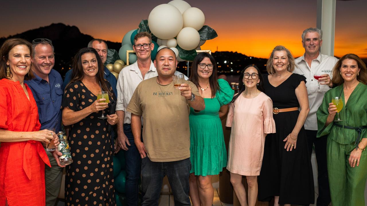 The Burdekin Rum team at ARDO Rooftop: Kelly Shimota, Tim Lamb, Raelene Bates, Warren Tink, Adrian Hogan, Jason Chan, Olivia McCormick, Prue Yeung, Vicki Johnson and Anthony and Sophie Duggan. Picture: Doug Simpson Media