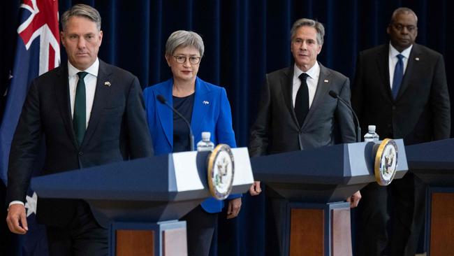 Richard Marles and Penny Wong with US Secretary of State Antony Blinken and US defence secretary Lloyd Austin at AUSMIN in Washington this week. Picture: AFP