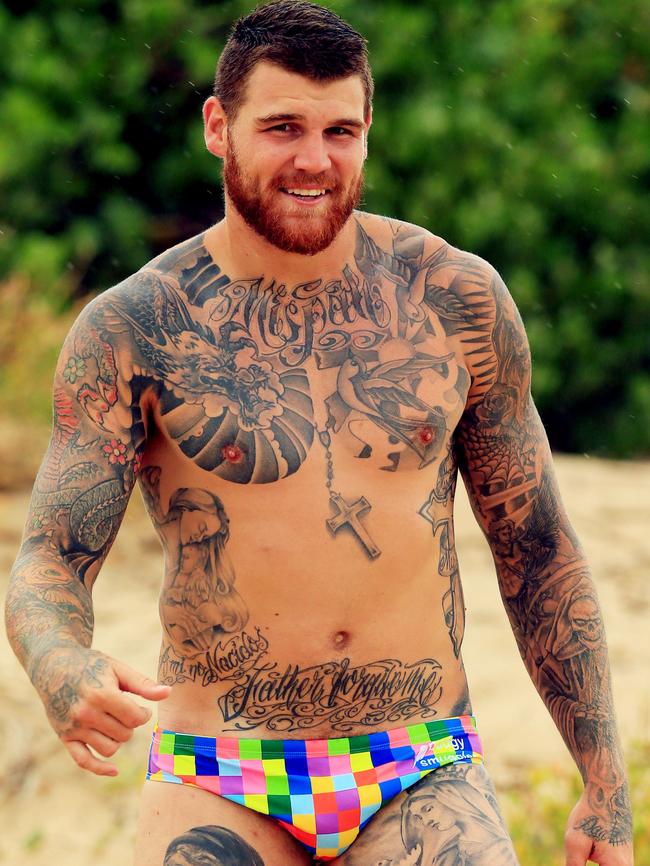 NRL star Josh Dugan is heavily covered in tattoos. Picture: Mark Evans