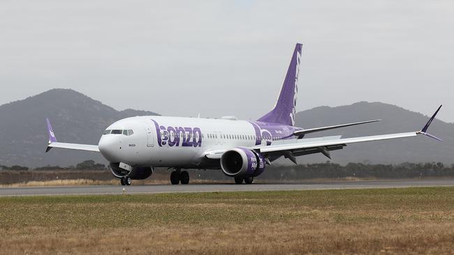 Low cost carrier Bonza lands at Avalon Airport near Melbourne. Picture: Alex Coppel