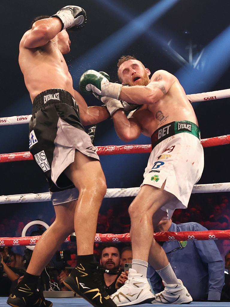 The left uppercut that put Dennis Hogan down. (Photo by Cameron Spencer/Getty Images)