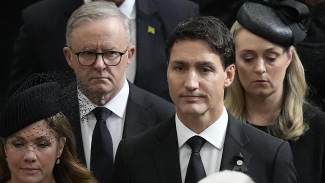 Australia's Prime Minister Anthony Albanese as the coffin of Queen Elizabeth II is carried out of Westminster Abbey in London. Picture: Getty