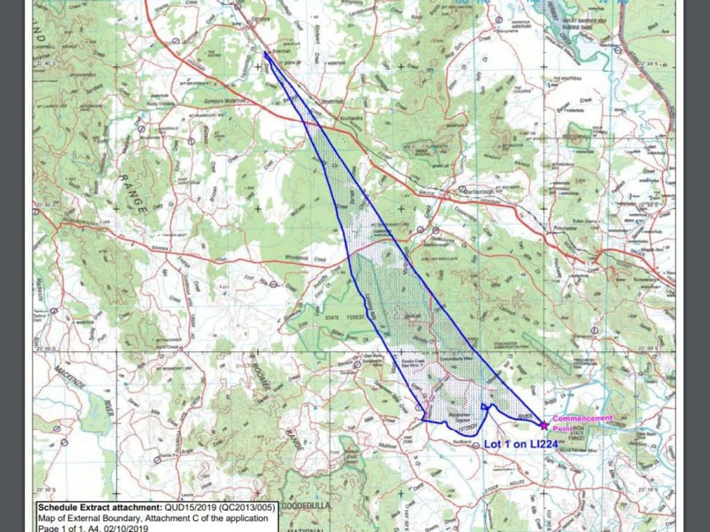 The Barada Kabalbara Yetimalara People are pushing for Native Title determination over this 294sq km of land north of Rockhampton. Picture: Documents submitted to National Native Title Tribunal