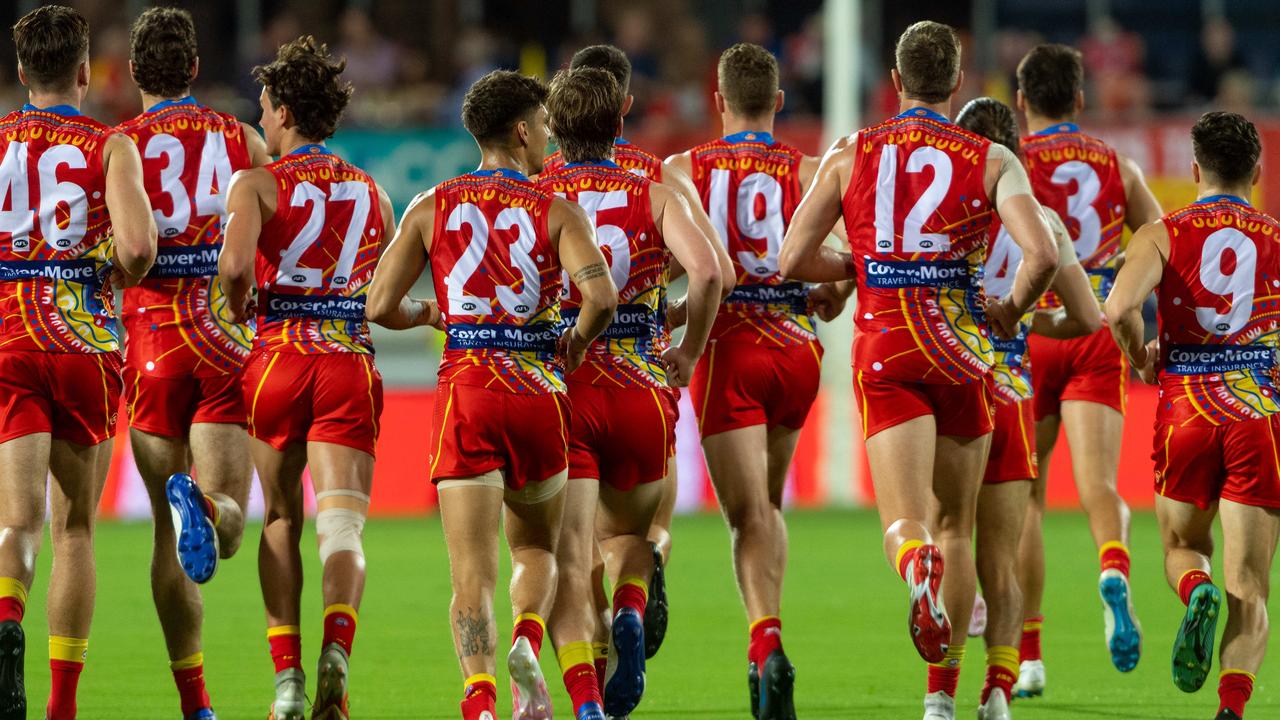 Gold Coast Suns before their Round 13 match at TIO Stadium last season. Picture: Che Chorley