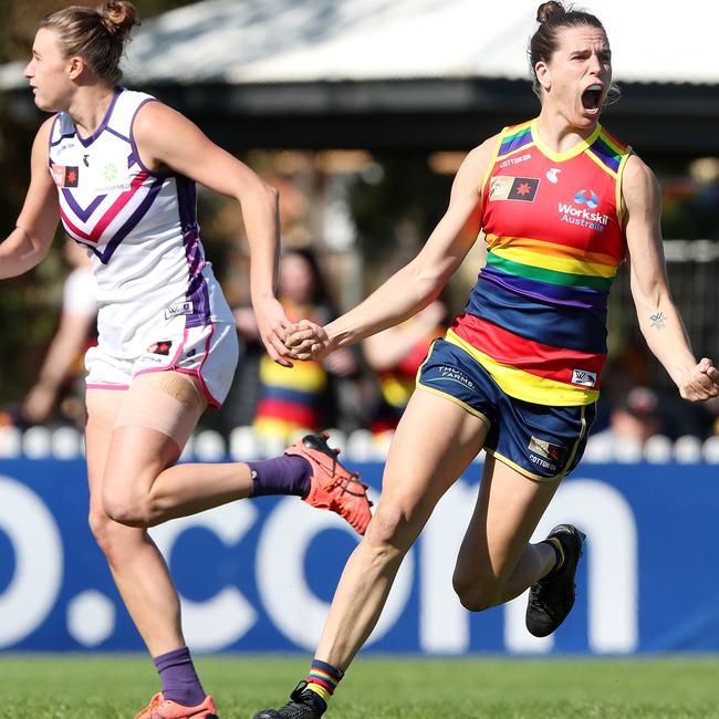 Chelsea Randall celebrates a goal.