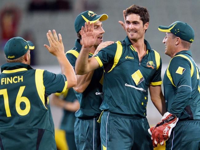 Ben Cutting celebrates a wicket against the West Indies in 2013.