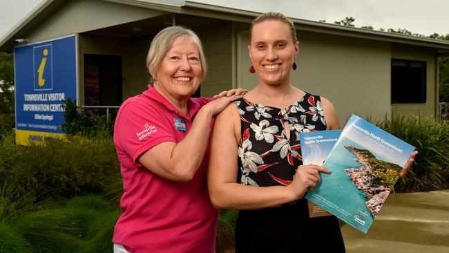 Volunteer Jeanette Denmead with Townsville Enterprise director of Tourism Events Lisa Woolfe at the new Visitor Information Centre at Elliott Springs. Picture: Evan Morgan