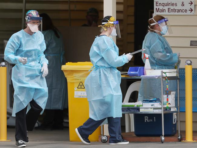 COVID-19 testing at Laidley Hospital after a staff member at Carinity's Karinya Place aged care home tested positive. Picture: Tara Croser