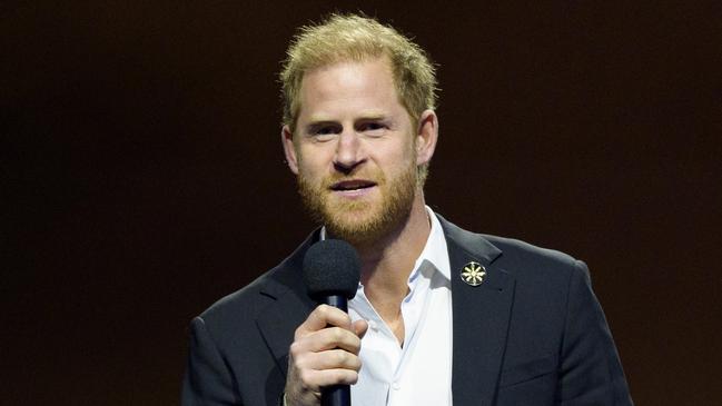 VANCOUVER, CANADA - FEBRUARY 16: Prince Harry, The Duke of Sussex, Founder and Patron of the Invictus Games Foundation delivers remarks at the Closing Ceremonies of the Invictus Games Vancouver Whistler 2025 on February 15, 2025. at Rogers Arena in Vancouver, Canada.  (Photo by Jeff Vinnick/Getty Images for Invictus Games Vancouver Whistler 2025)