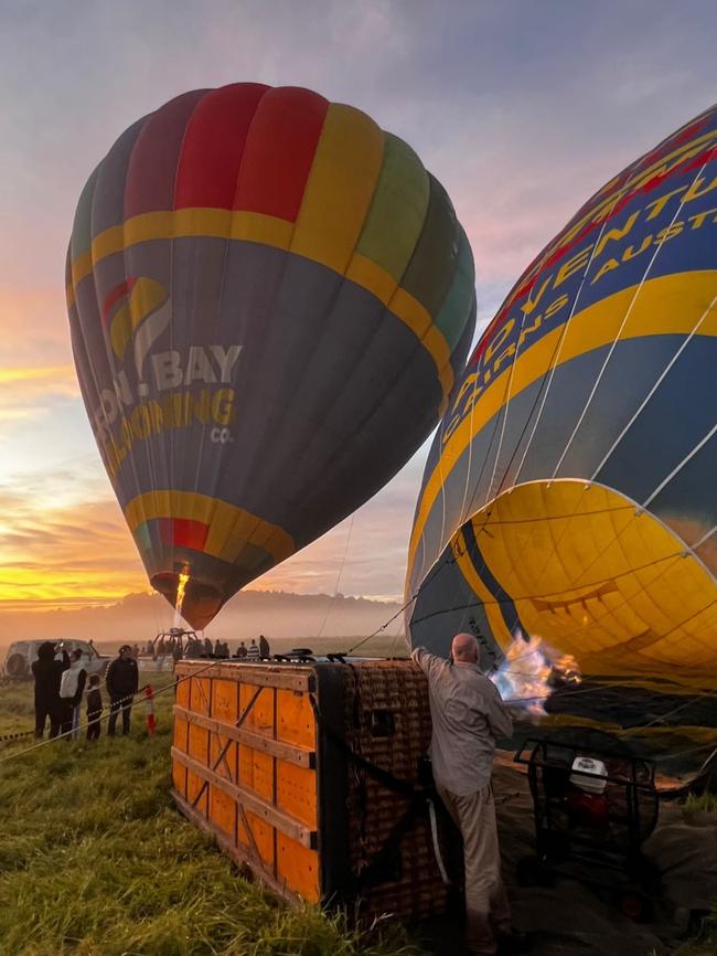 Olivia Molly Rogers and her new boyfriend Morgan Waterhouse go hot air ballooning at Byron Bay. Picture: Instagram