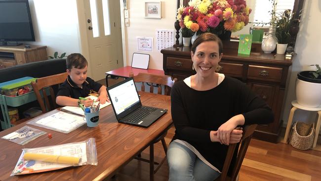 Single mum and teacher Lauren Madeley is supporting her son, Johnny, learn at home while also teaching her own Grade 5 class remotely.