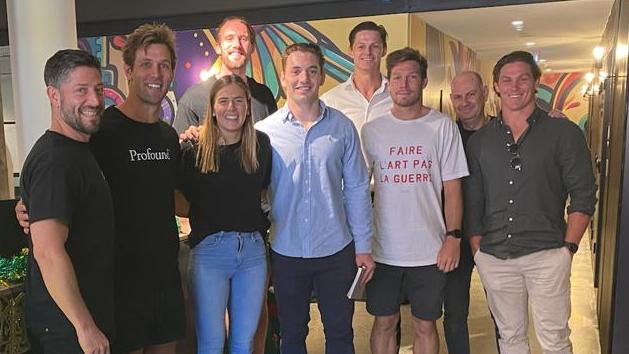 From Left to right: Steven Marks, GYG CEO & Founder; Matt de Boer AFL GWS Giants & Athletic Ventures Founder; Maddy Proud Super Netball, NSW Swifts; Lach Keefe AFL GWS Giants; Cam Murray NRL Rabbitohs; Cal Sinclair AFL Sydney Swans; Toby Greene AFL GWS Giants; Mike Hirshowiitz CFO & COO at GYG. Picture: Supplied