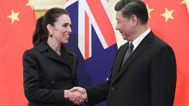 Xi Jinping and Jacinda Ardern shake hands at the Great Hall of the People in Beijing in 2019. Picture: AFP.