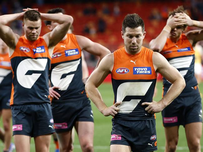 Dejected Toby Greene during the AFL Semi Final match between the GWS Giants and Brisbane Lions at Engie Stadium on September 14, 2024. Photo by Phil Hillyard(Image Supplied for Editorial Use only - **NO ON SALES** - Â©Phil Hillyard )