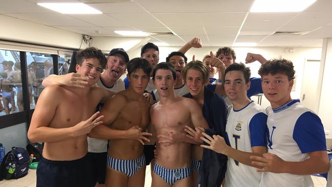 Harrison Turner is embraced by Nudgee teammates after his GPS record.