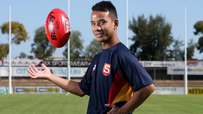 Enack Ek is the first graduate from the SANFL's multicultural umpiring academy. Picture: Calum Robertson