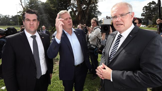  Prime Minister Scott Morrison with Speaker of the House of Representatives Tony Smith and Michael Sukkar, left. Picture: Gary Ramage