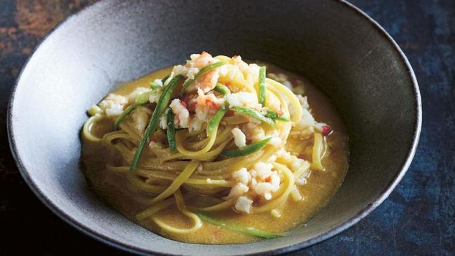 A recipe for delicate and satisfying crab and zucchini tagliolini by Andreas Papadakis.