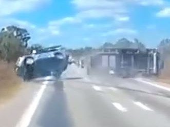 A South Australian man and his passenger have walked away from this horror crash in Queensland. Picture: Queensland Police.