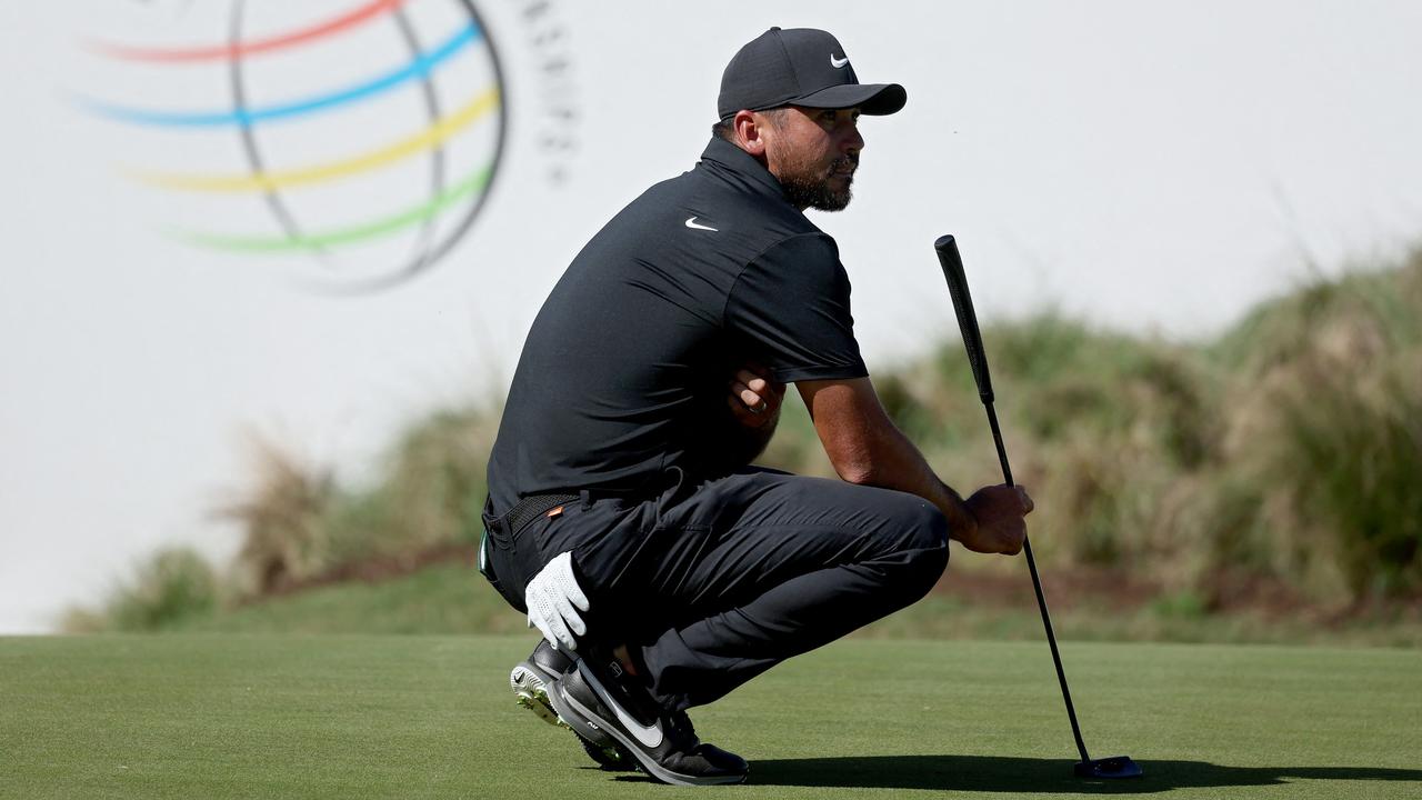 AUSTIN, TEXAS – MARCH 25: Jason Day of Australia lines up a putt on the 15th green during day four of the World Golf Championships-Dell Technologies Match Play at Austin Country Club on March 25, 2023 in Austin, Texas. Harry How/Getty Images/AFP (Photo by Harry How / GETTY IMAGES NORTH AMERICA / Getty Images via AFP)