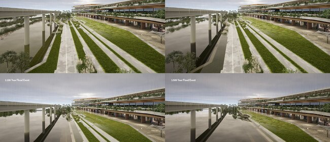 The development would still be high and dry in a one-in-500 year flood event. Picture: PRAX Studio