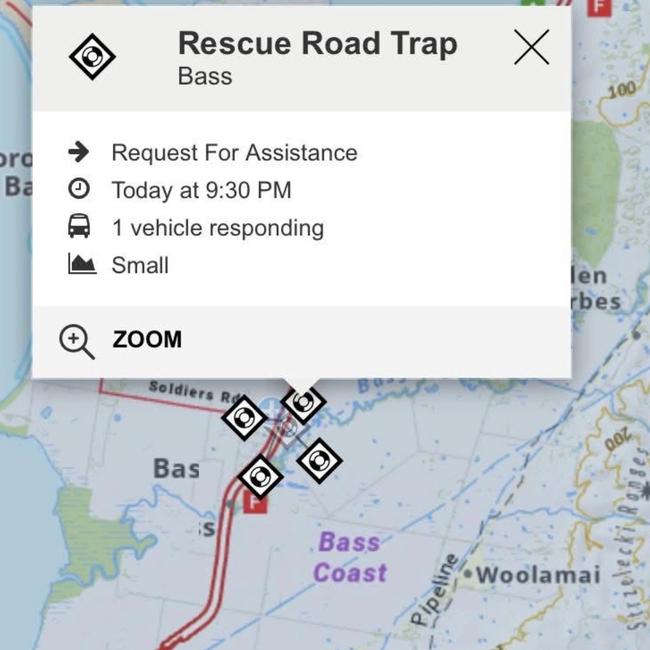 Emergency services were called to the crash on Soldiers Rd and the Bass Hwy in Bass about 9.30pm on Thursday. Picture: VicEmergency