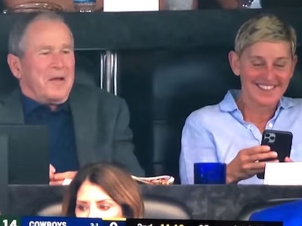 Screen Shot of George Bush and Ellen DeGeneres at at a Cowboys game