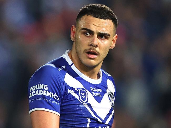 SYDNEY, AUSTRALIA - AUGUST 10: Jacob Kiraz of the Bulldogs looks on during the round 23 NRL match between St George Illawarra Dragons and Canterbury Bulldogs at Netstrata Jubilee Stadium, on August 10, 2024, in Sydney, Australia. (Photo by Jeremy Ng/Getty Images)