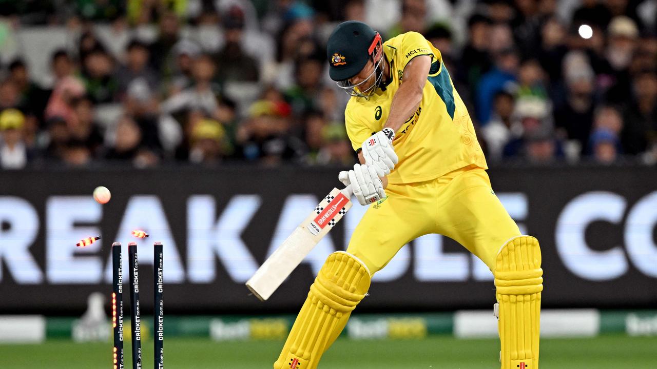 Aaron Hardie was one of several Australian batters to be dismissed cheaply on Monday night. Picture: William West / AFP