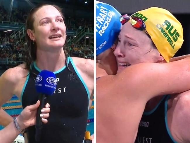 Cate Campbell's emotional farewell. Photo: Channel 9.